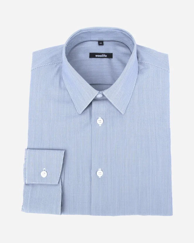 Men´s Merino Fancy SlimFit Shirt - Color: White-blue fine pepito, Size: 40 Slim Fit