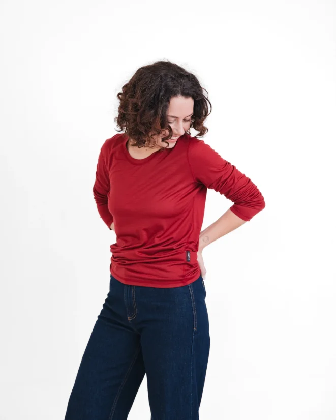 Dámske funkčné tričko Merino 140 s dlhým rukávom - Farba: Vínová, Veľkosť: L